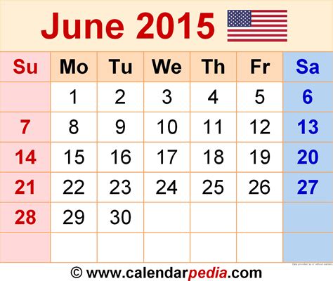 Calendar 2015 June
